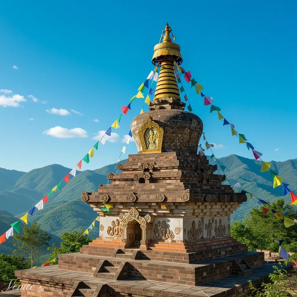 Buddhist stupa dome structure with spire, traditional sacred architecture for spiritual awakening