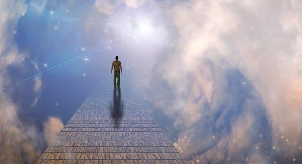 Image showing man walking on an ethereal path representing the Dharma