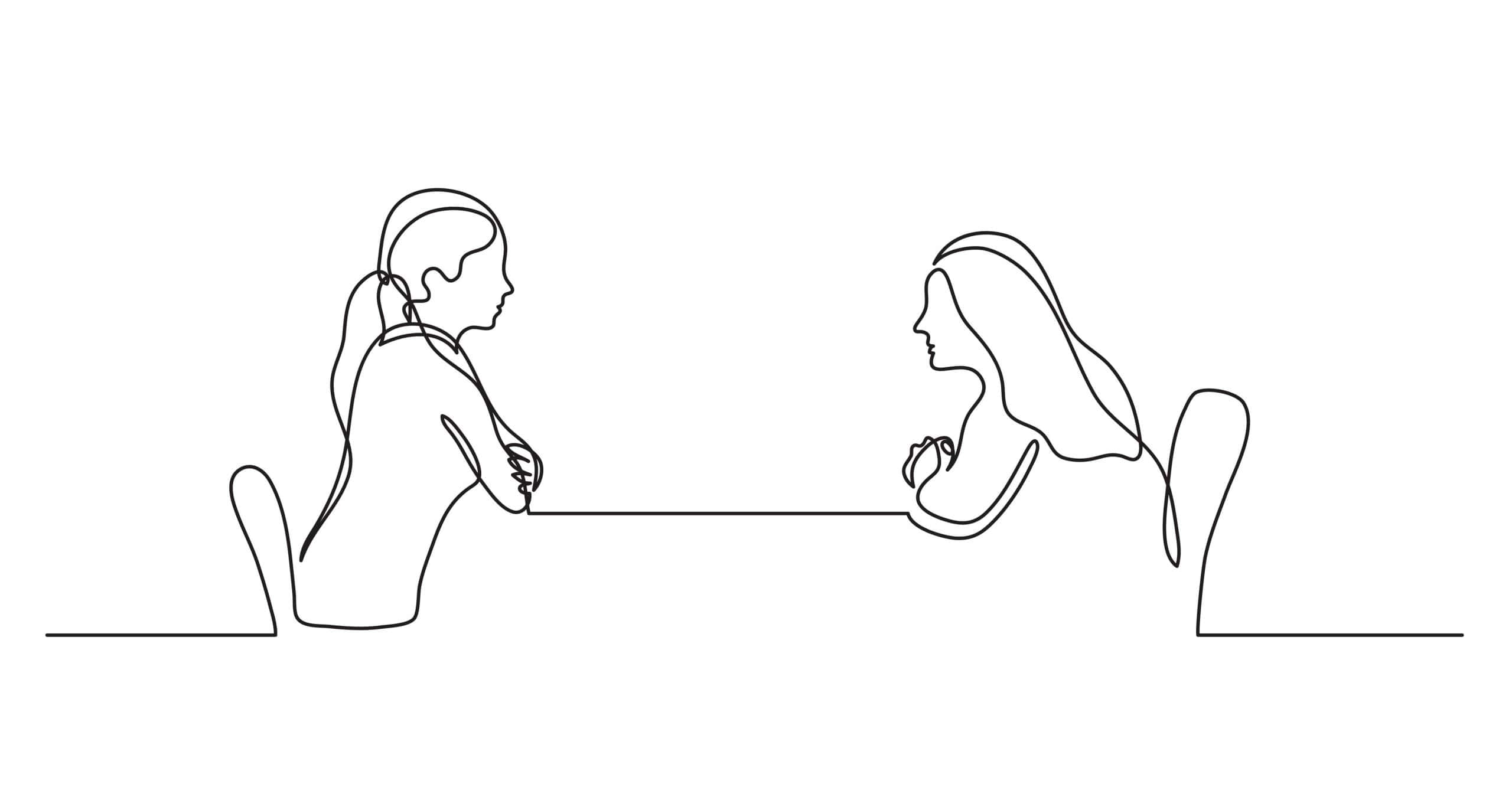 Illustration of two women at a table giving advice - Paul Wagner